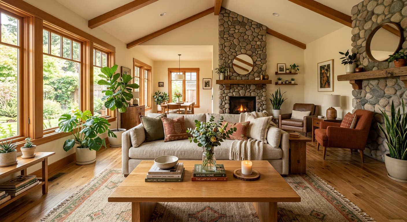 Warm craftsman style living room designed by Home Craft Point