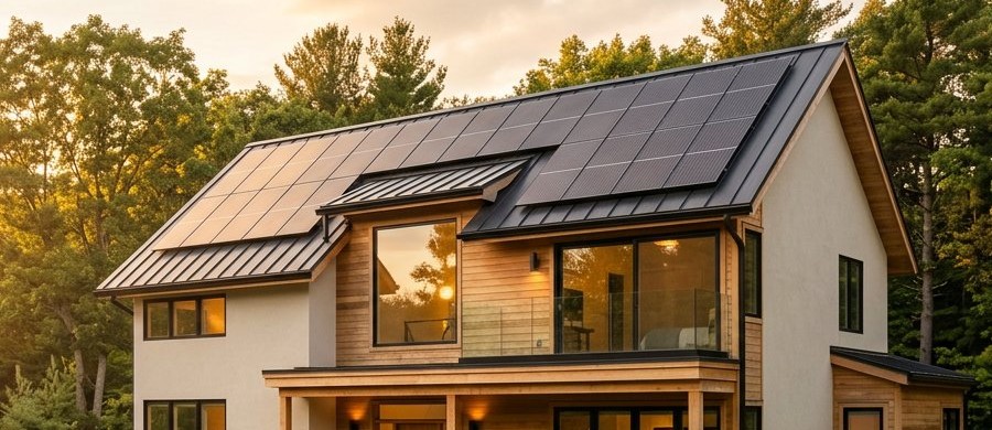 Solar panels on a modern home roof
